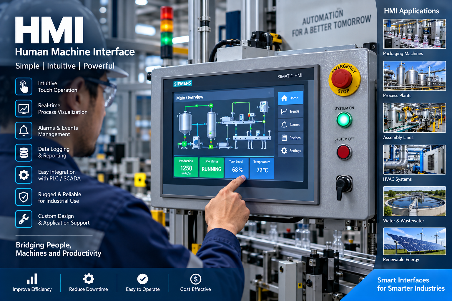 Industrial HMI operator interface for machine and process control