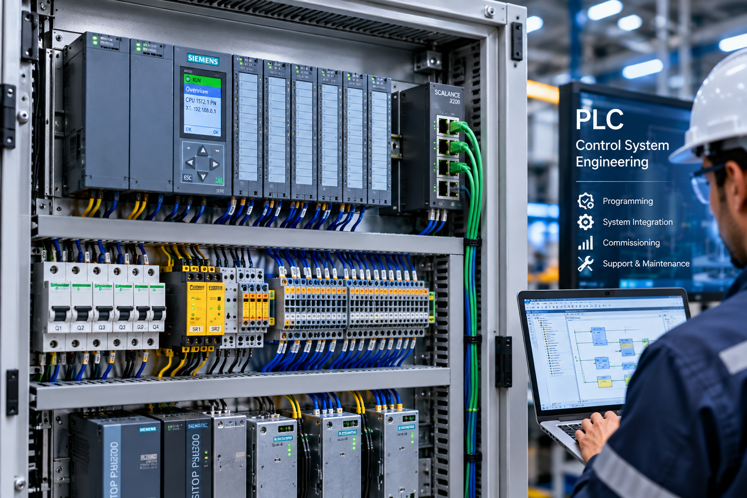 PLC control system engineering and industrial automation panel