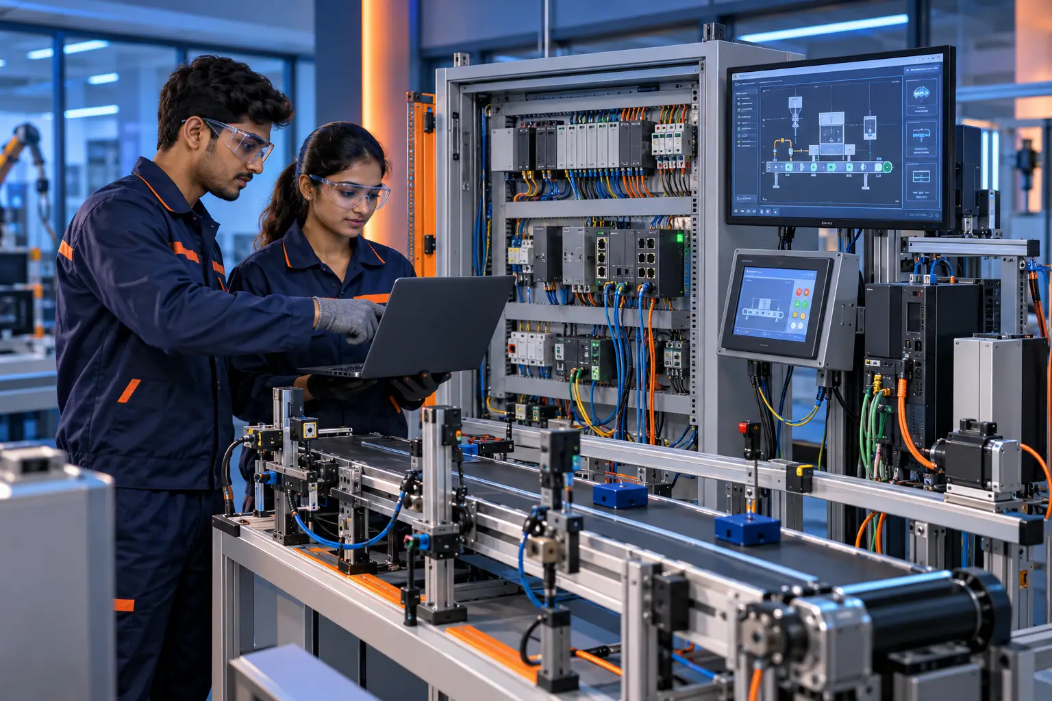 NCVTPL student training on PLC SCADA HMI and industrial automation equipment