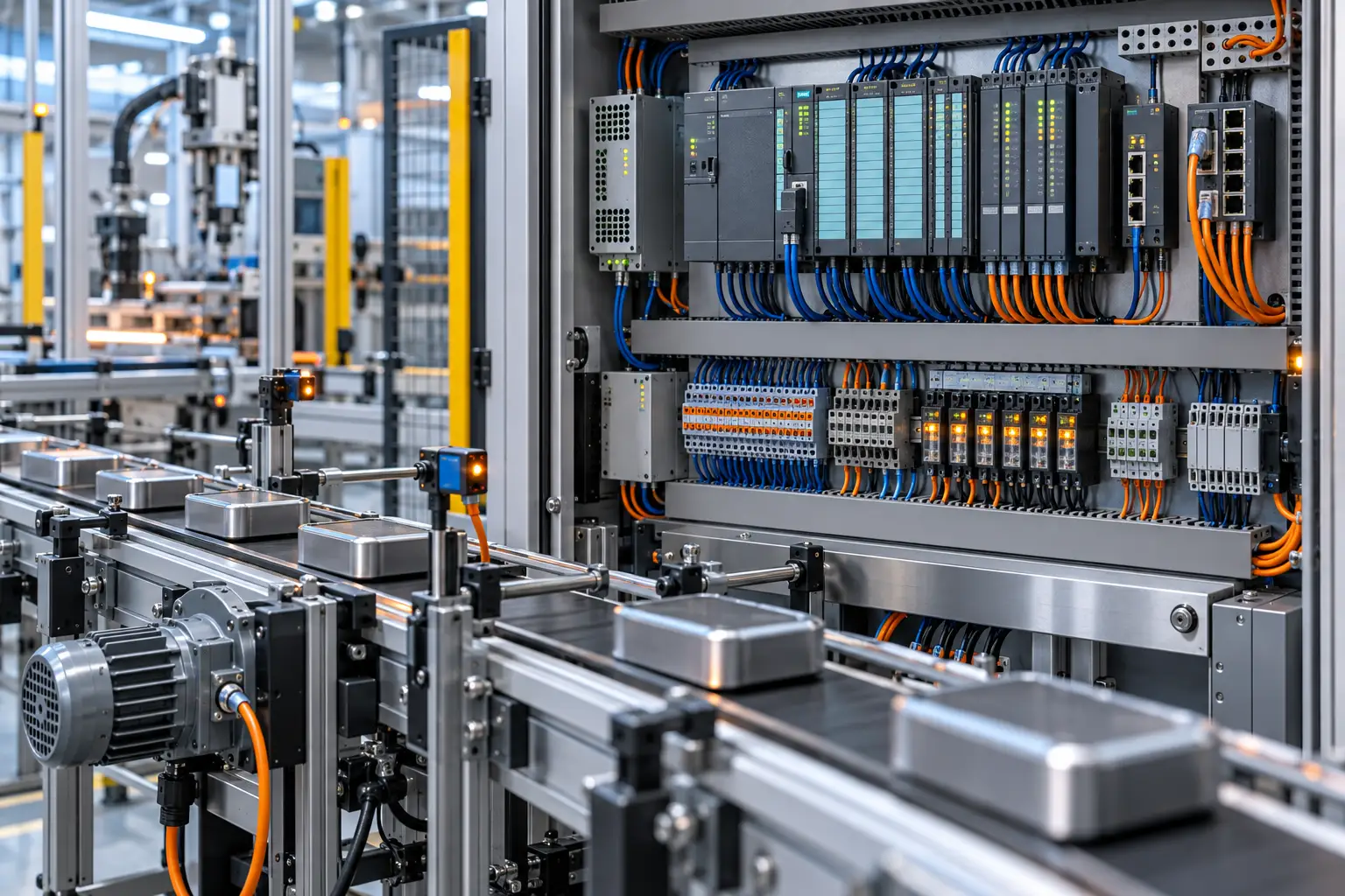 PLC control system training with industrial controller and operator interface