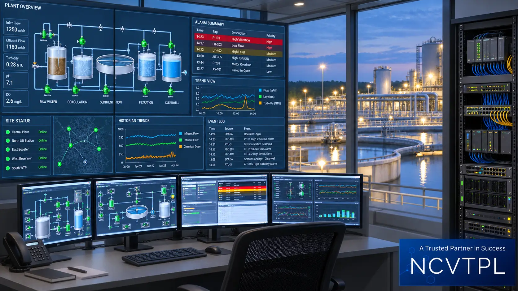 Advanced SCADA systems training with industrial control room monitoring