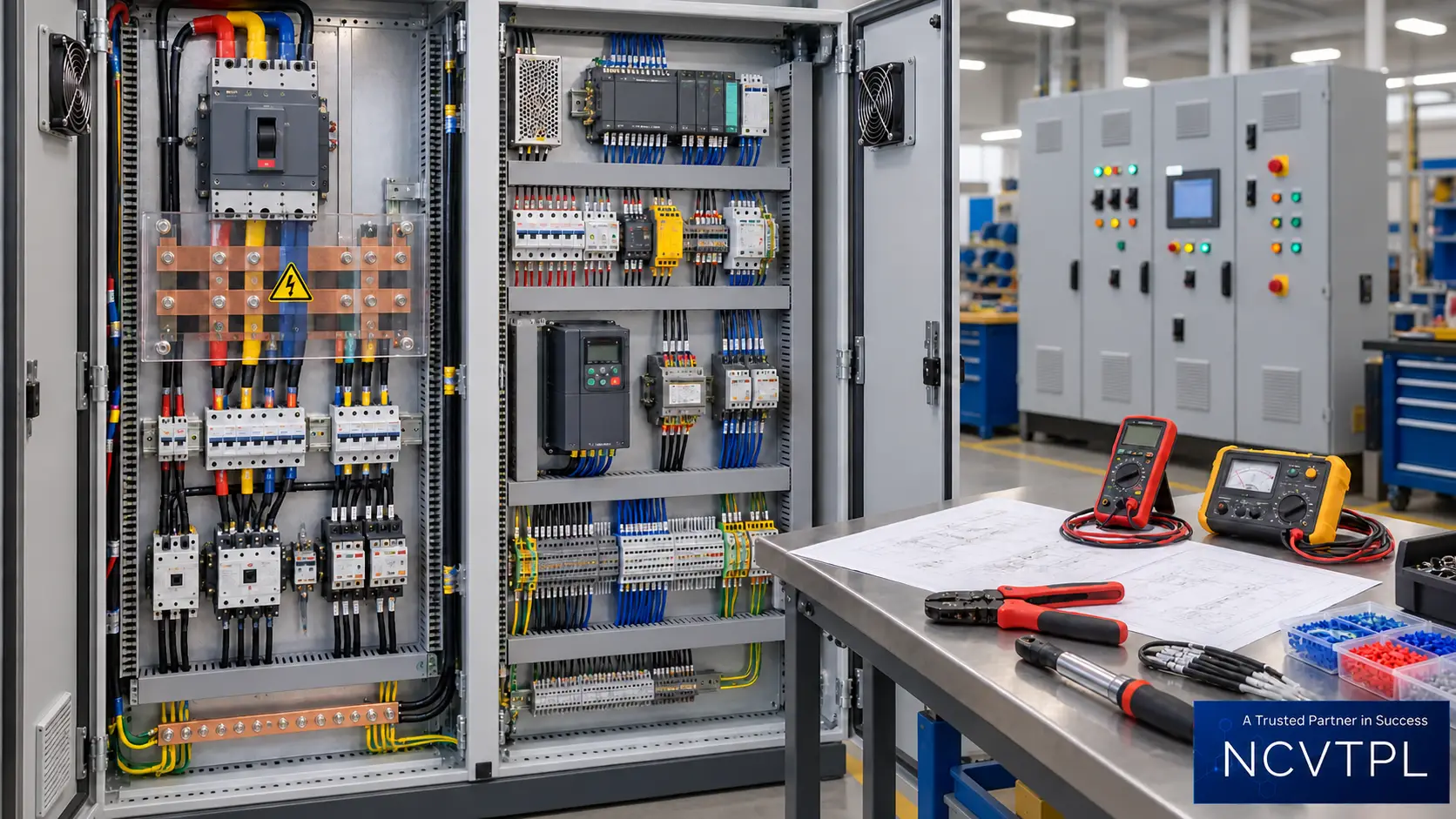 Electrical control panel building training with industrial wiring and components