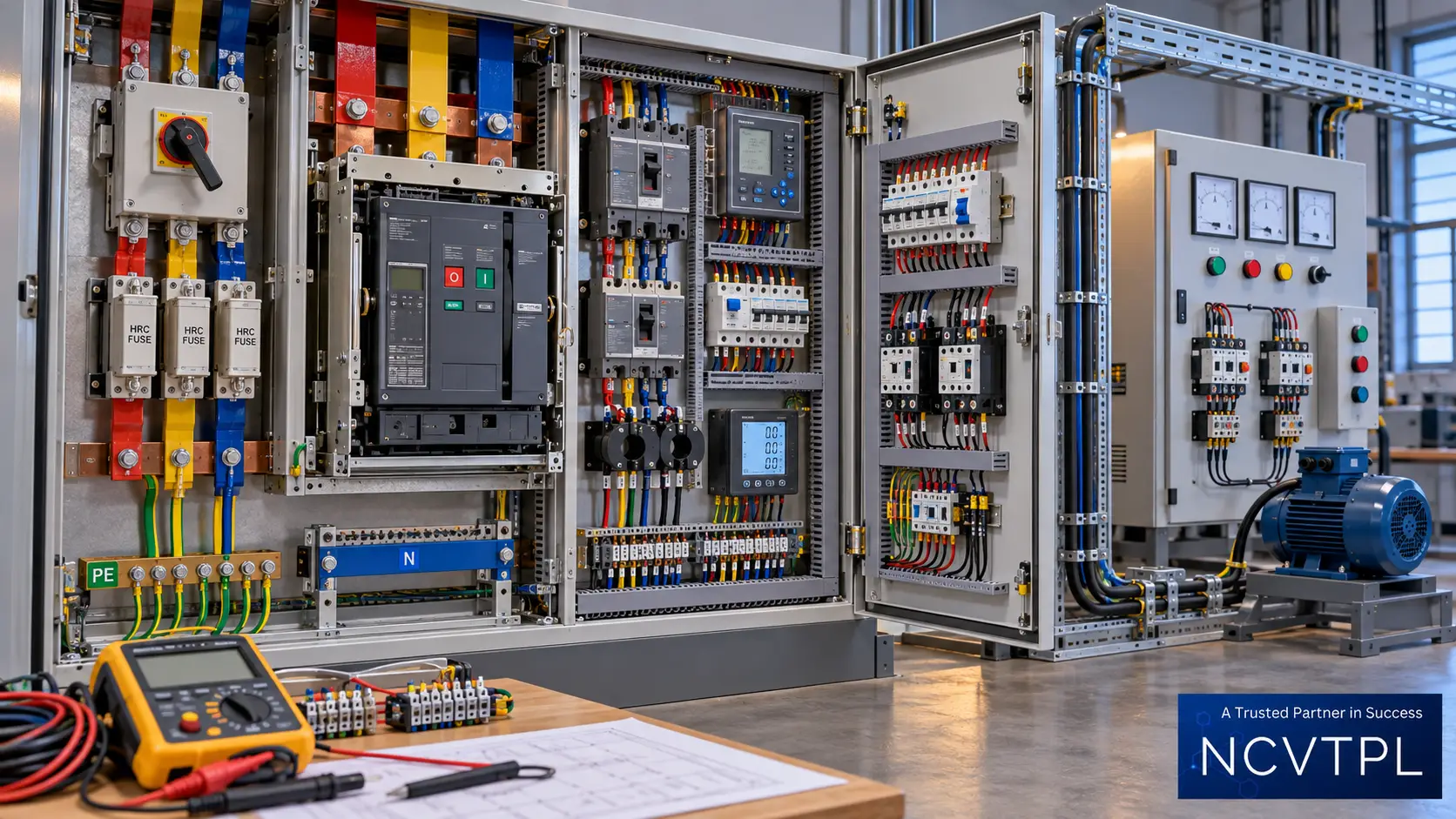 Switchgear and electrical wiring training with breakers cables and control components