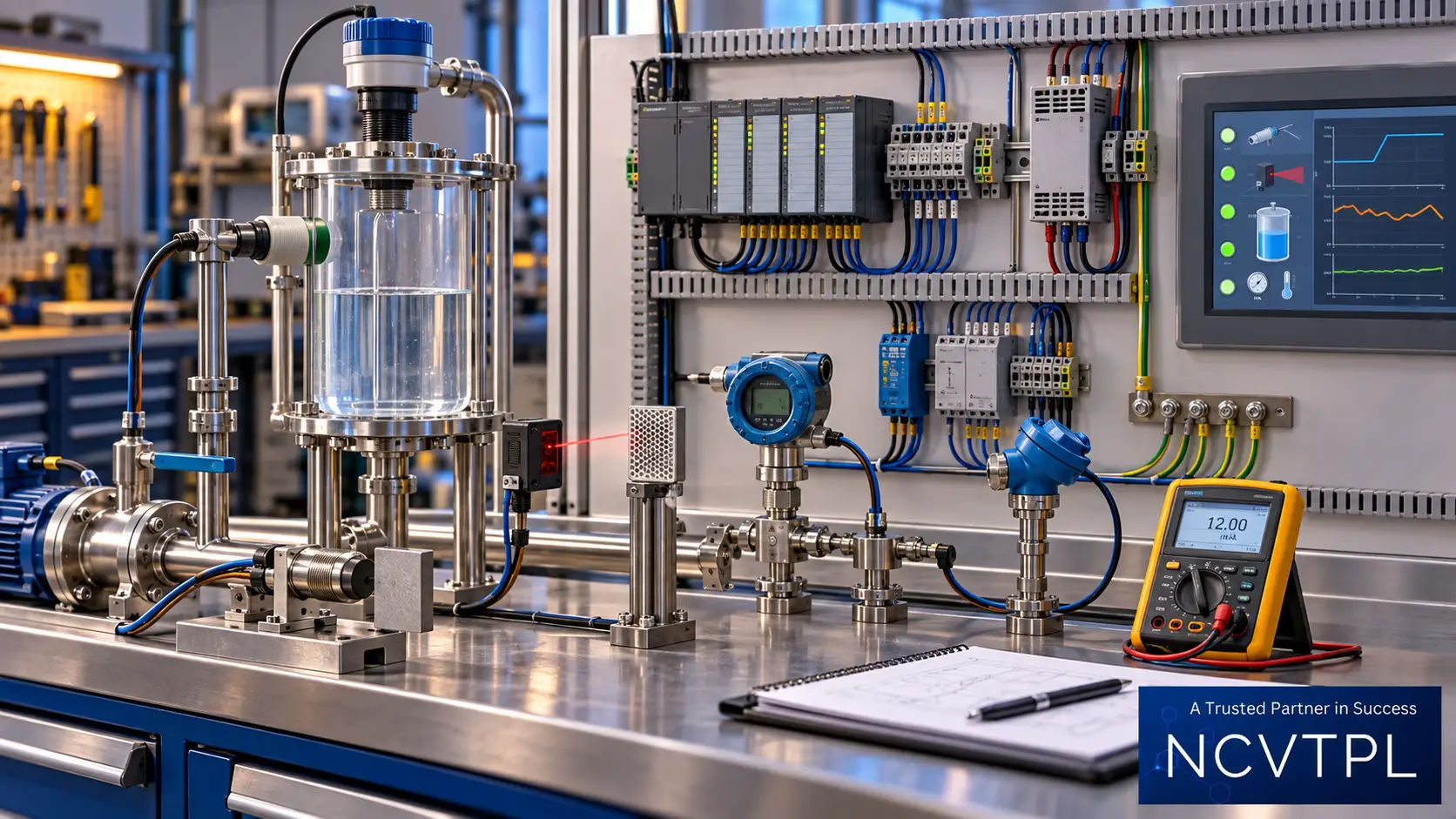 Industrial sensor and analog signal wiring training with PLC interface