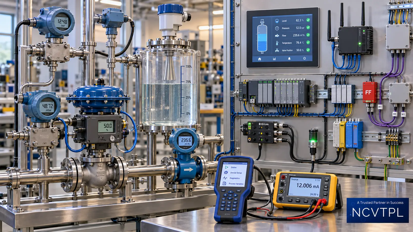 Instrumentation training with field transmitters control valves and interface wiring