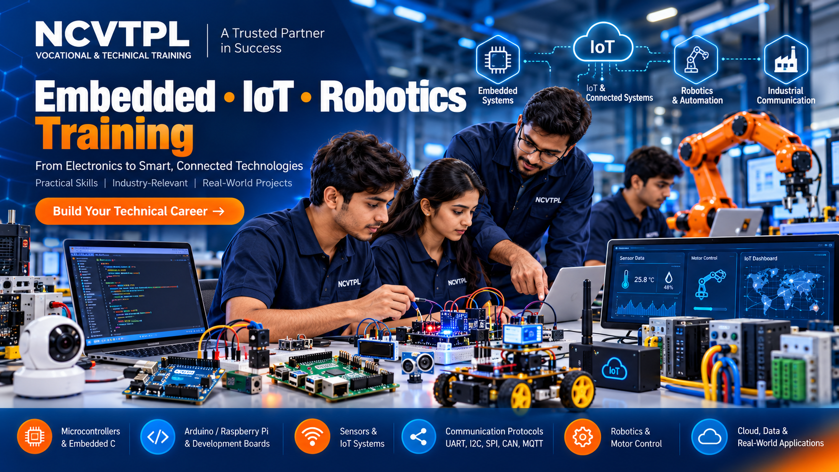 NCVTPL Embedded Systems IoT and Robotics Training with microcontrollers Raspberry Pi sensors communication protocols and industrial robotics
