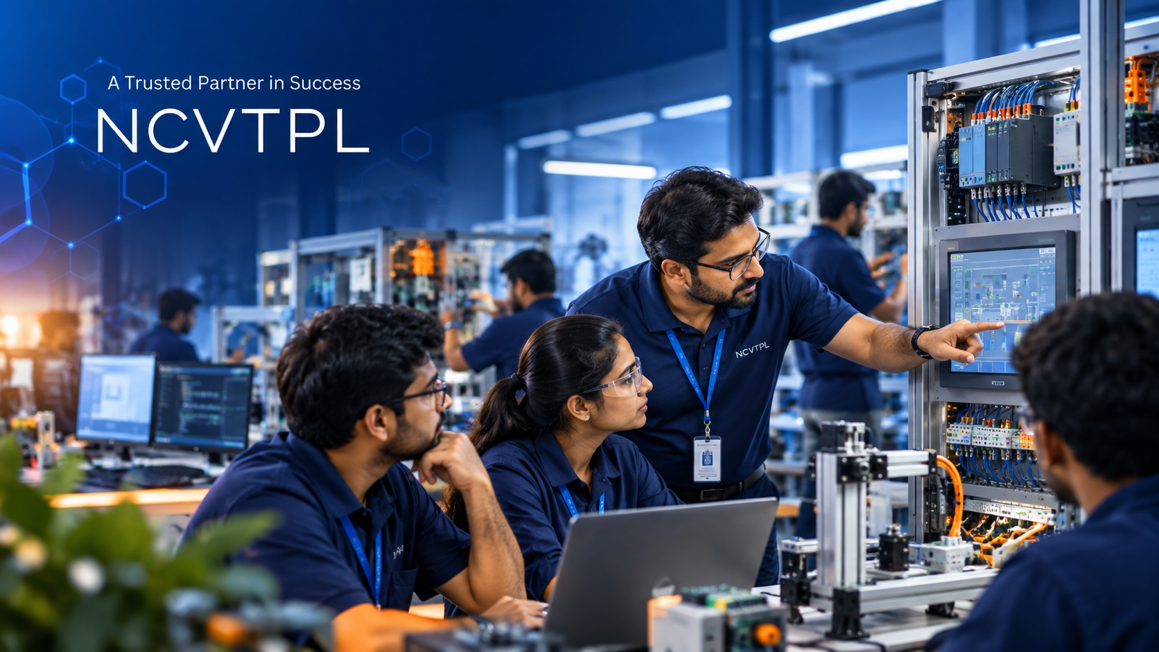 NCVTPL industrial automation engineering and technical training laboratory with PLC HMI control panels and practical hardware