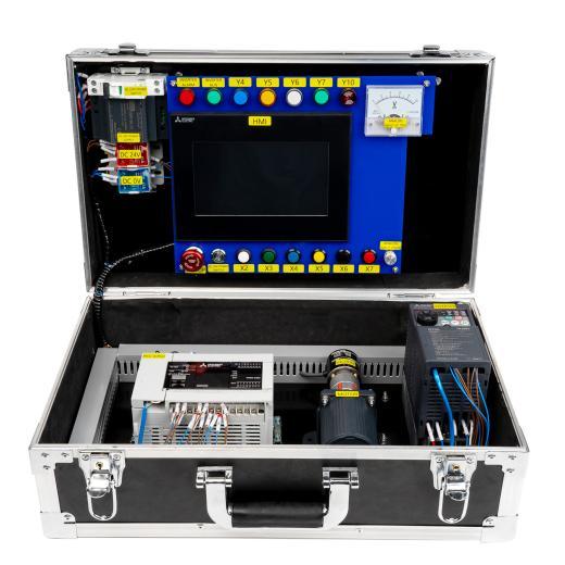 Mitsubishi FX5U PLC & FR-D720S Inverter in a portable training case